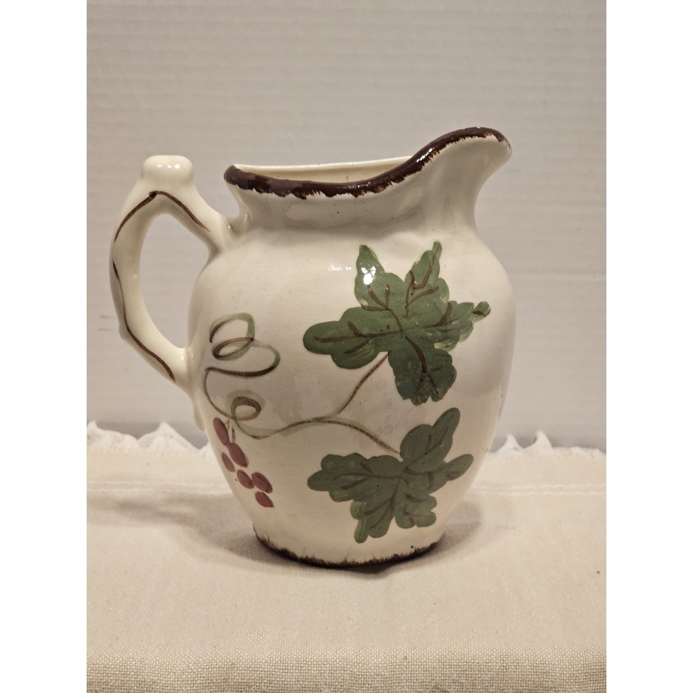 Vintage Flower Pitcher Ceramic Wall Pocket Grapes And Leaves